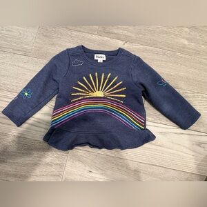 Hatley Blue Sweater with Rainbow and Sun Design